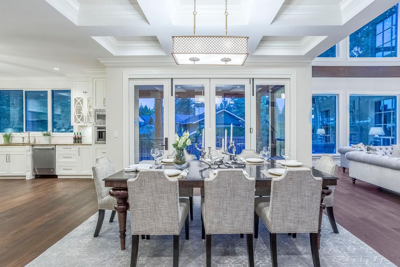 Dining area with table set for six
